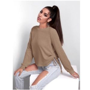 Brand New Drawstring side Rib-Knit tee